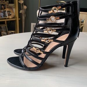 BCBG black sandals with gold